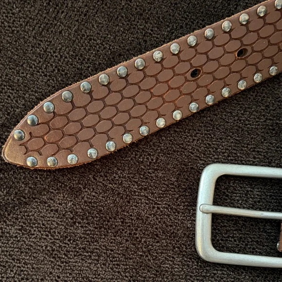 Brown Studded Leather Waist Belt with Silver Buckle - Picture 3 of 8